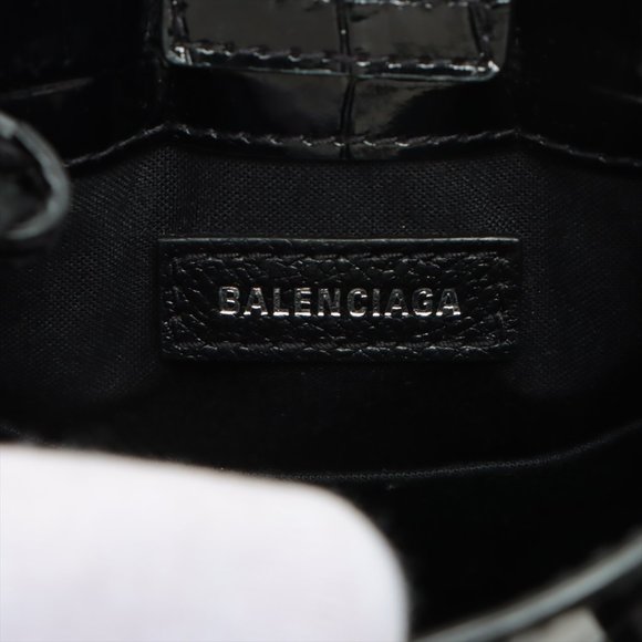 Balenciaga Shopping Phone Holder Croc-Embossed Crossbody Black - Picture 9 of 12